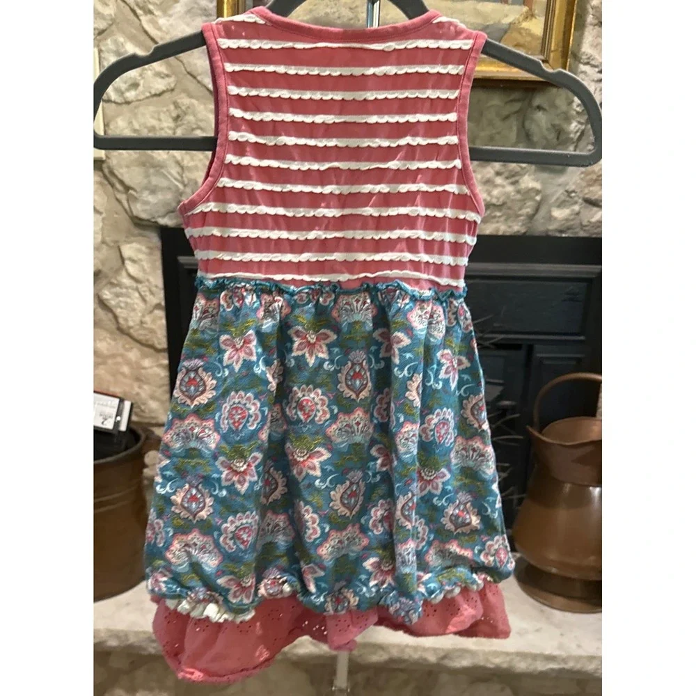 Matilda Jane Ruffled Floral Dress Girls Size‎ 6 Pink White Striped Skirt Bottom